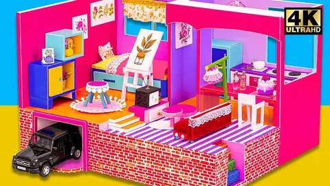 DIY Miniature Cardboard House with Build Amazing Three Bedroom Villa Has Mini Garage for Hamster